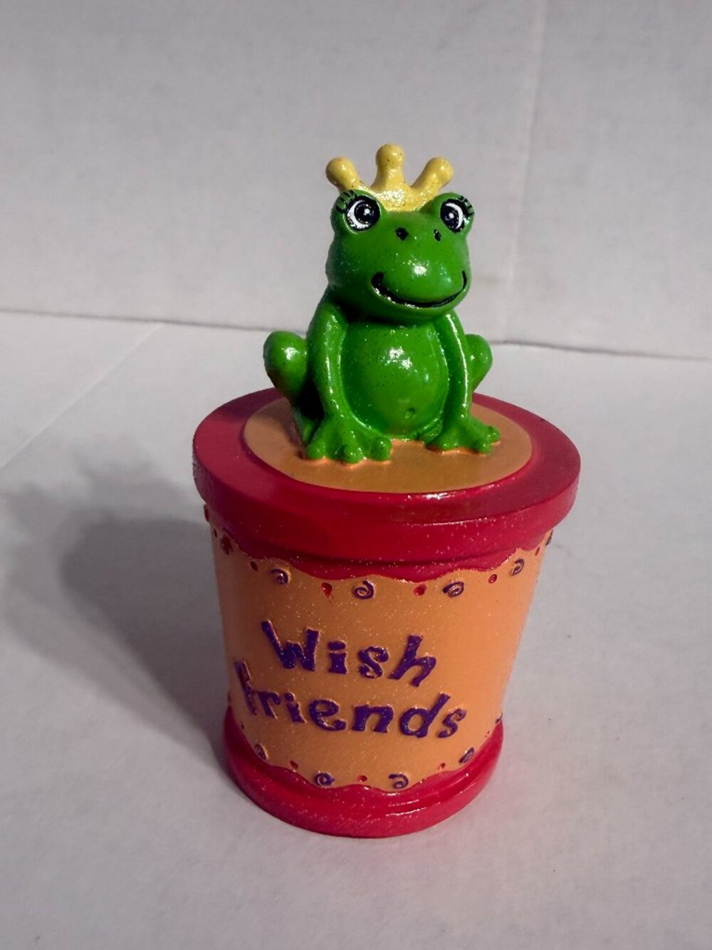 Claire's Wish Friend Frog Prince Orange Trinket Box Frog Figurine Crown 2003 Y2K